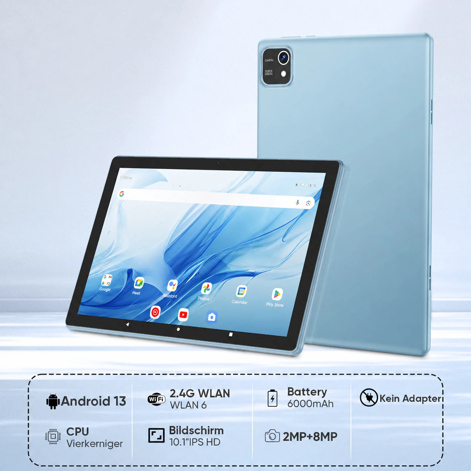 COLORROOM K10 10.1'' Tablet Android 13, 6GB(2+4expandable)+32GB, WiFi Bluetooth, Dual Camera, 6000mAh Battery,For Home Use