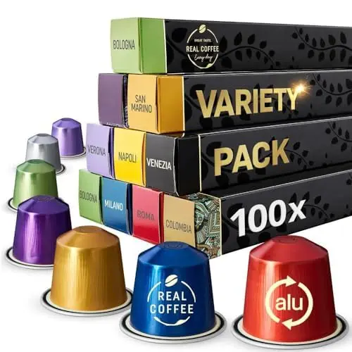 

Mixed Variety Pack for Nespresso | 100 Test Winning Aluminum Capsules | 9 Distinctive Italian Flavors | 100% Nespresso Compatibl
