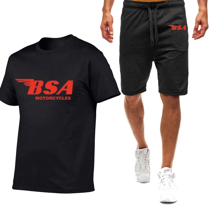 2024 Summer New Pinting Men's Bsa Motorcycles Nine Color Short-sleeved T-shirt Simple Comfortable Casual Movement Suit