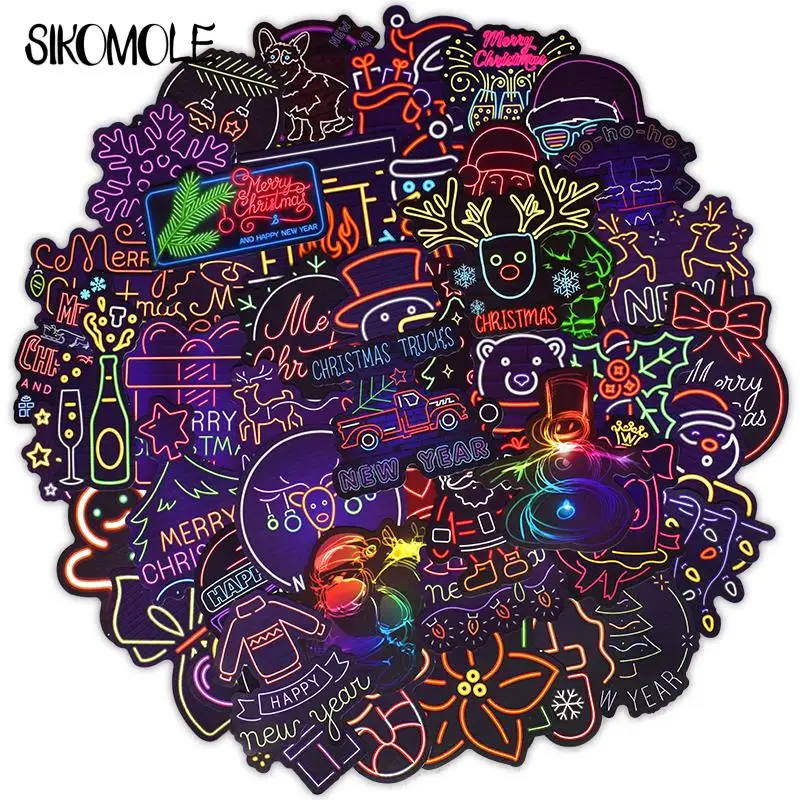 

10/30/50pcs Neon Light Mix Christmas Decorative Stickers For Laptop Travel Suitcases Guitar Skateboard Graffiti Sticker Kid Toys