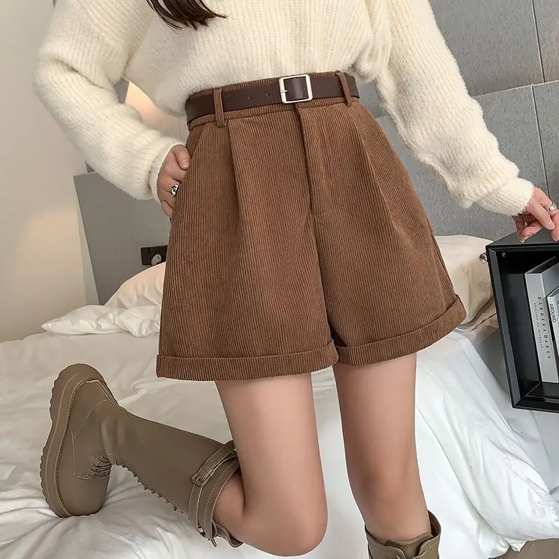 

Casual Plus Size Corduroy Shorts For Women Summer Korean Style Fashion Shorts Wide Leg Pants High Waist Shorts Trendy Clothes