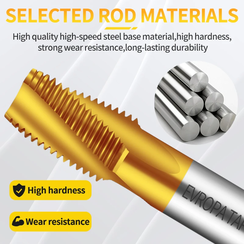 

EVROPA M35 Cobalt TIN Coated Pipe Taps, JIS Standard. PT/RC Spiral Flute 1/16" to 3/4" Machine Thread.