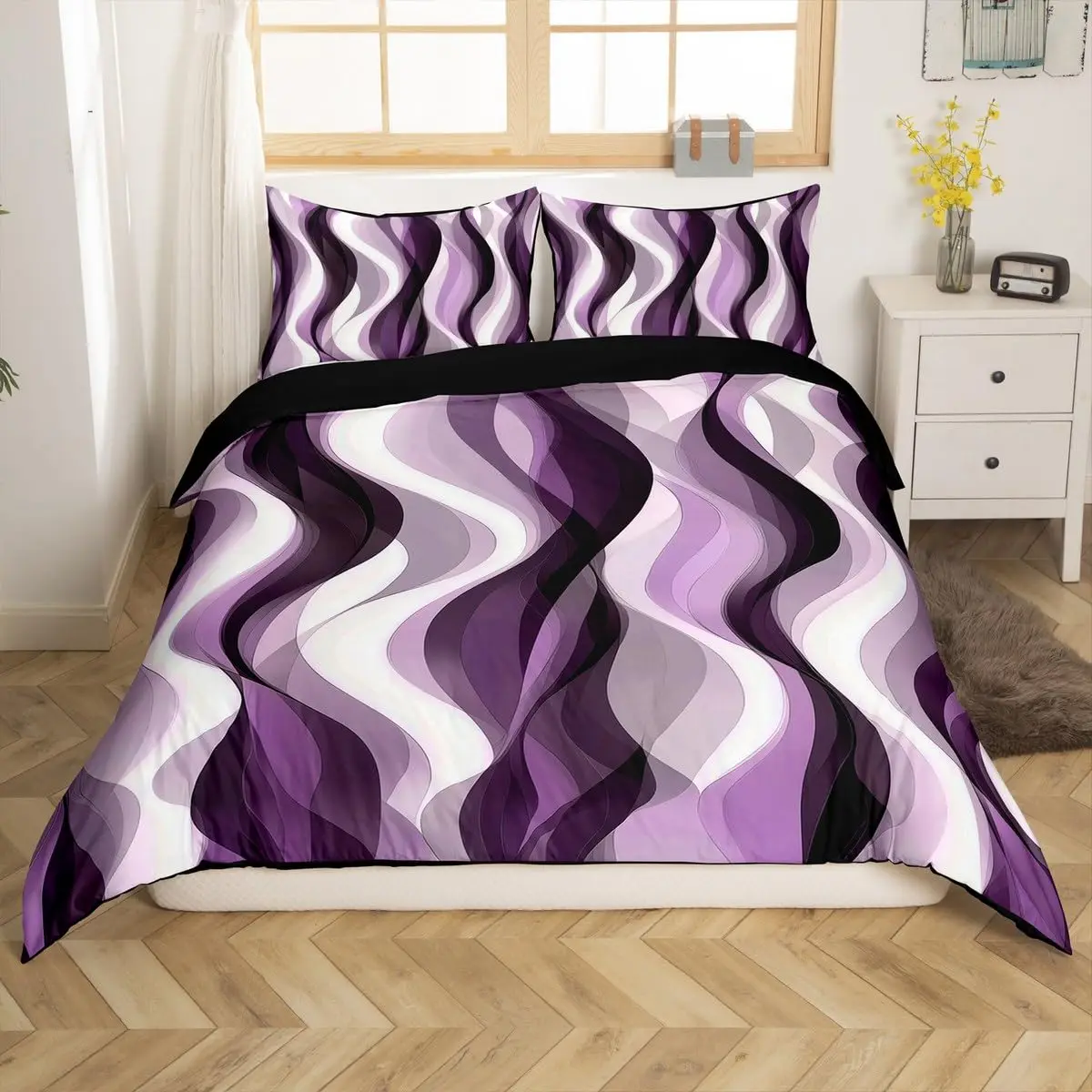 Boho Abstract Striped Duvet Cover Full Queen Size Minimalist Modern Geometric Bedding Set Mid Century Aesthetics Comforter Cover