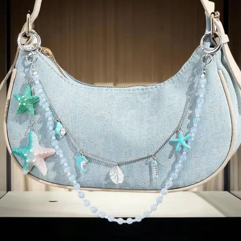 

Chic Women's Blue Marine Beaded Purse Chain Adorable Trend-Setting Pendant Decoration Fashion Accessory Gift