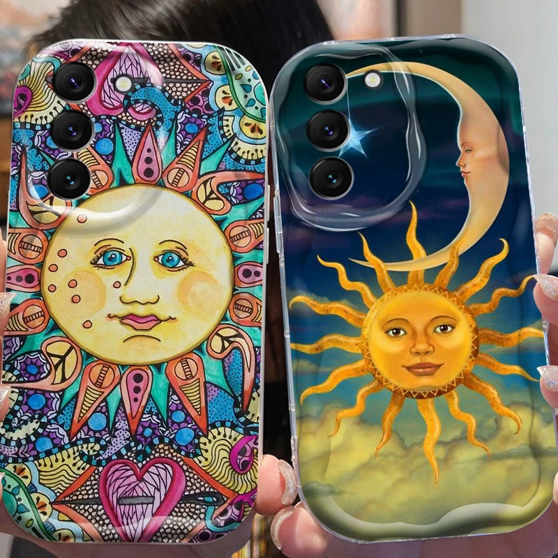 Mystic Art Sun Face For Samsung S24 S23 S21 S20 Ultra Plus FE A73 A72 A71 A51 A31 A05S A05 A04 5G Wave Oil Back Phone Case