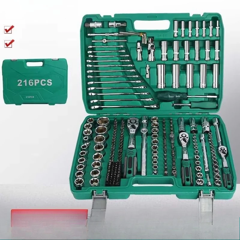 216-Piece DIY Vehicle Repair Tool Set Plastic Power Hand Repair Kit Wrenches Ratchet Cutter Bits for Home Garden OEM Hard Case