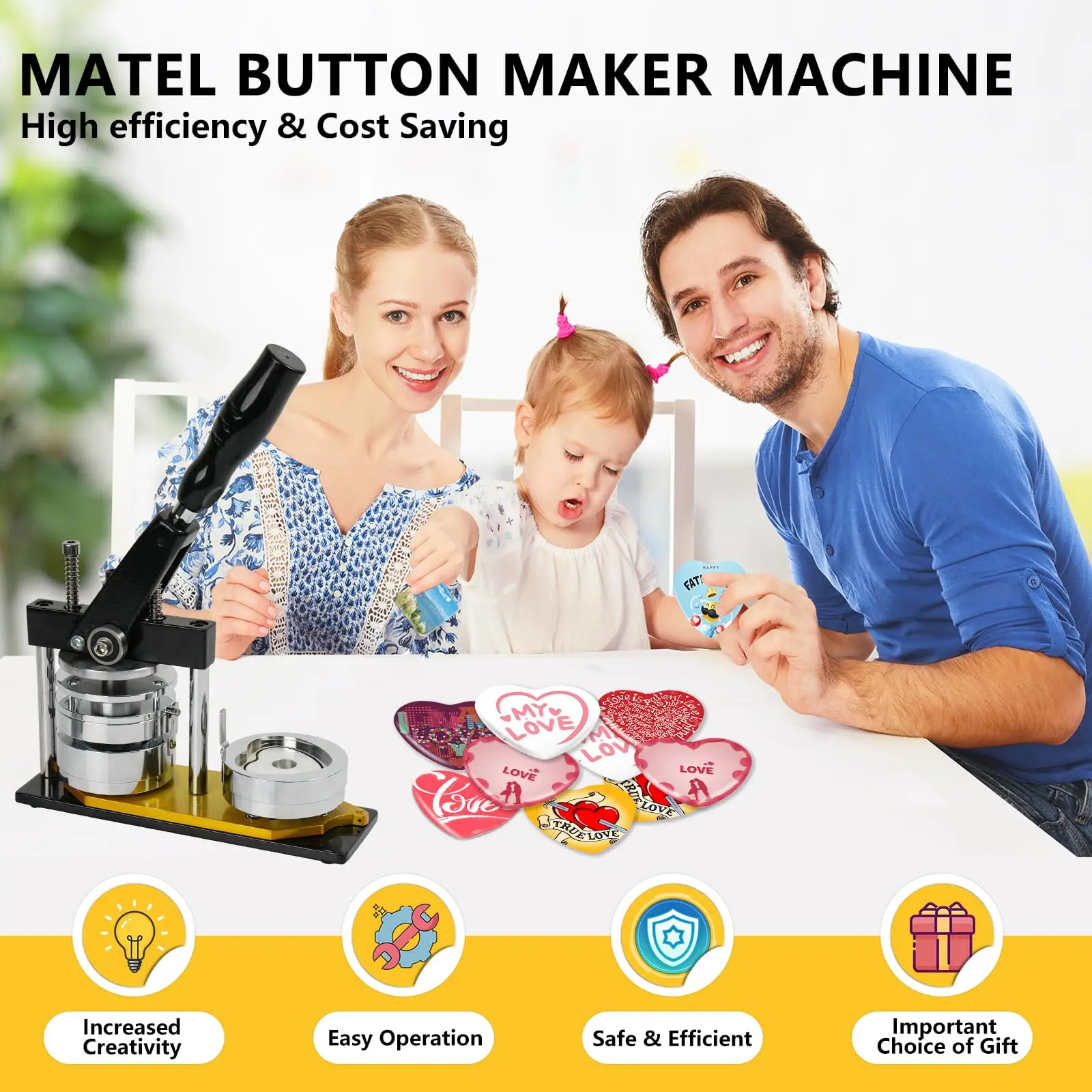 Heart Magnets Maker Machine Set 57x53mm Photo Magnet Press Machine with Cutter and Badge Consumables for DIY Crafts Making Tool
