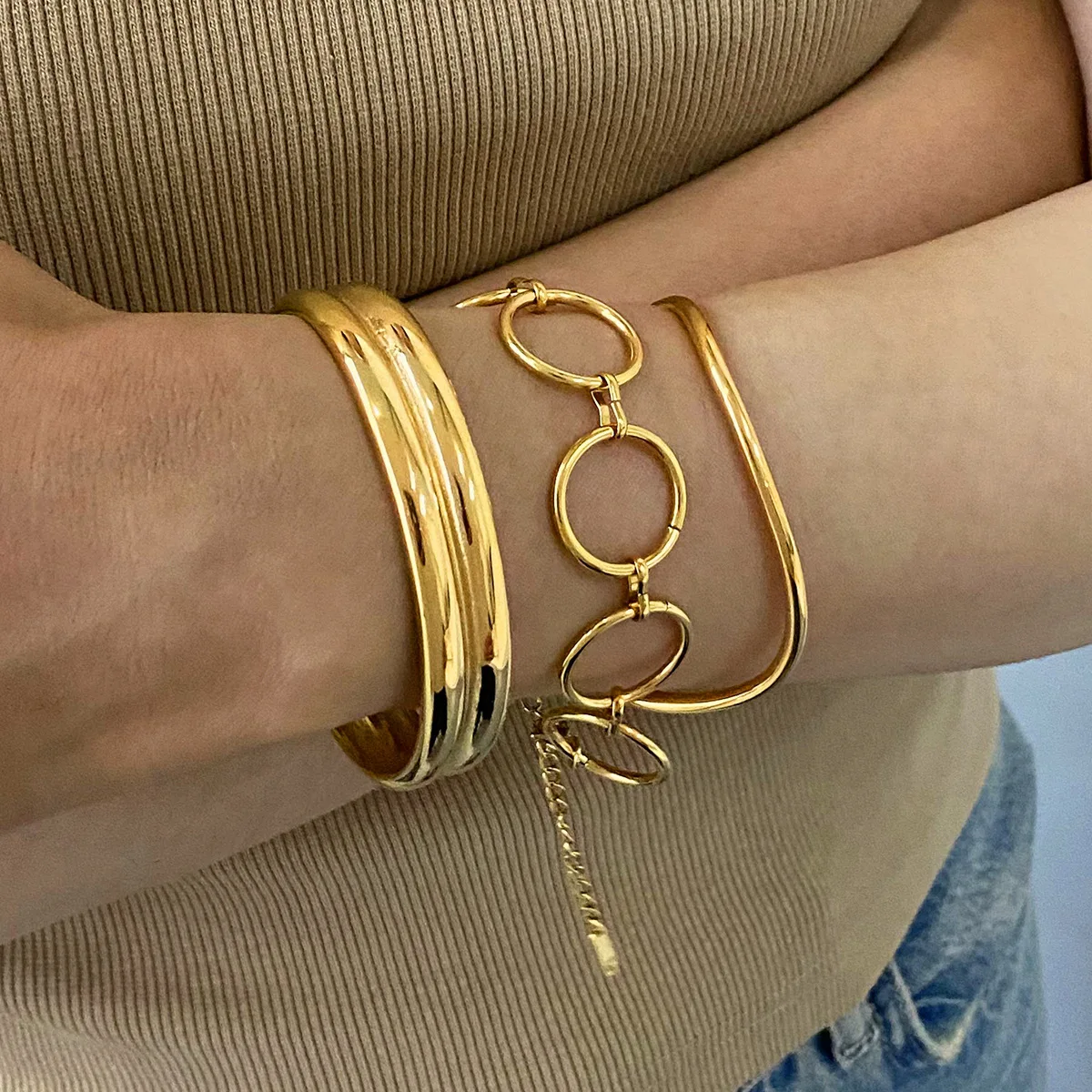 Vintage Cuff Bracelet Bangle for Women Gold Color Flora Stainless Steel Bangles Casting Aesthetic Couple Wrist Jewelry pulseras