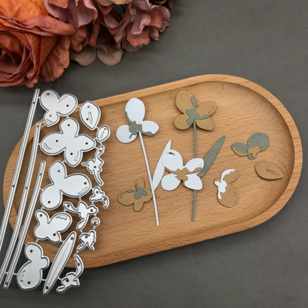 Layered Butterfly Flower Metal Cutting Dies Floral Stem Die Cuts for Scrapbooking Card Making DIY Paper Craft Decor