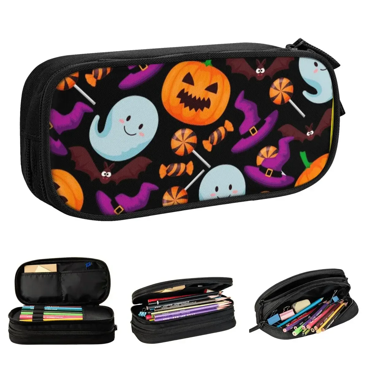 Cute Halloween Cute Cartoon Ghost Pumpkin Pencil Cases Pencil Pouch Pen Box for Student Big Bags Office Cosmetic Stationery