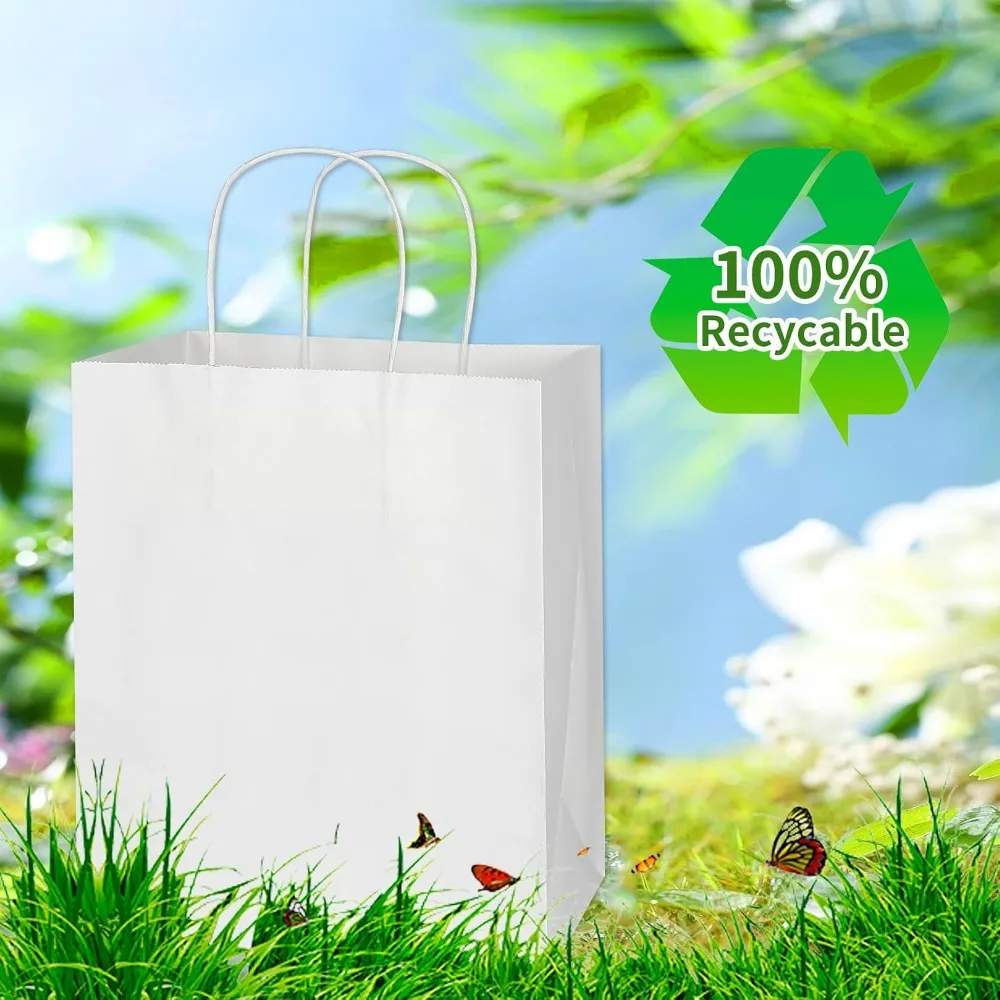 50 Pack 8x4.75x10 Inch Kraft Paper Bags with Handles - Bulk Gift Wrap Bags for Shopping, Party, Retail, and More view 4