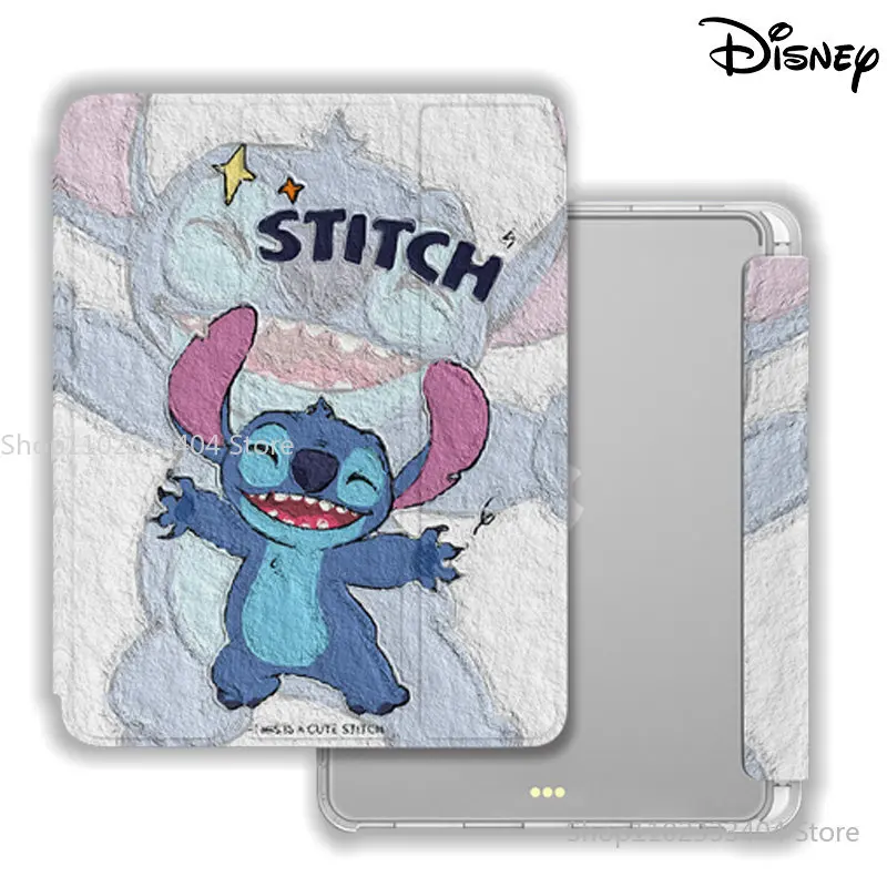 Disney Stitch Tablet Case for iPad Air 1 2 3 Mini 4 5 6 8 iPad Pro 2022 12.9inch Anti-drop Three-fold Pen Slot Protective Cover