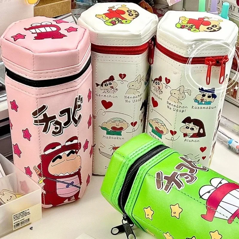 Crayon ShinChans Creative Cartoon Hexagonal Zipper Three-Dimensional Pen Holder Student Large Capacity Stationery Storage Holder