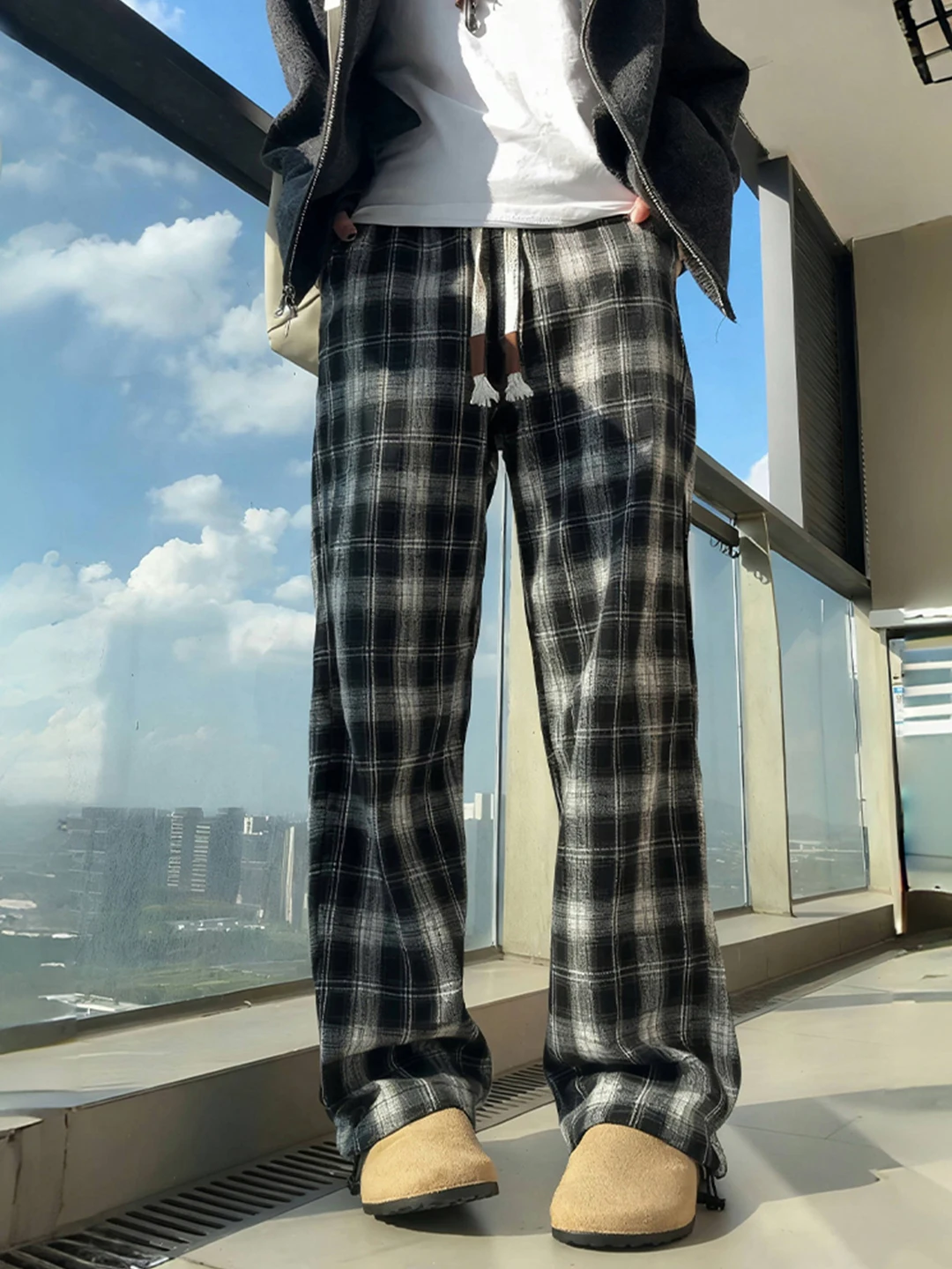 

Мужские брюки Cleanfit свободного кроя в клетку, осенние, прямые, расклешенные, длинные, удобные, повседневные, для отдыха