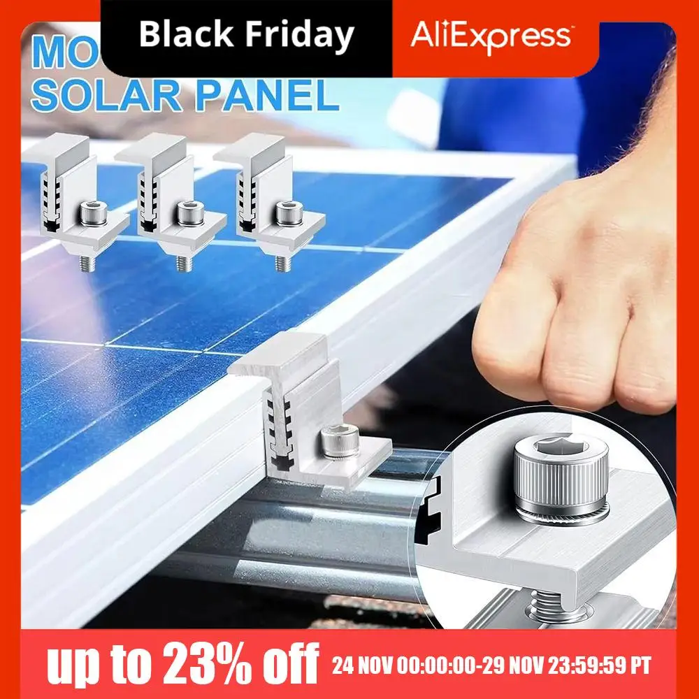 4Pcs Adjustable Solar Panel Clamps Medium Pressure Aluminum Solar End Mid Clamp Kit Durable Side Pressure