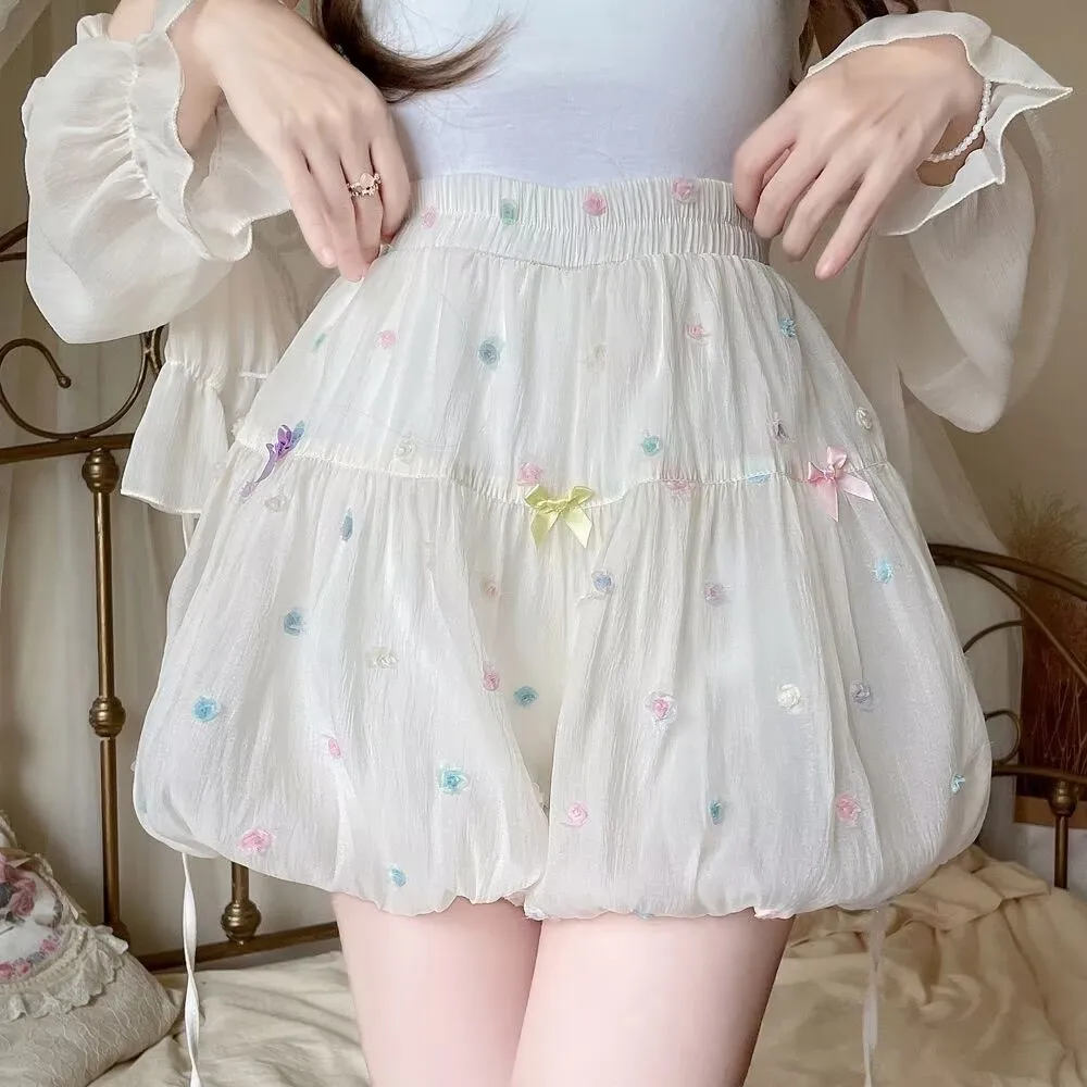 

Harajuku Japanese Kawaii Cute Bloomers Shorts Girls Y2k Sweet Fluffy Lantern Shorts Women Multicolour Bow Pumpkin Shorts