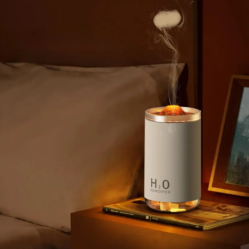 Household Air Humidifier Purifier LED Seven Color Ambient Light Decoration Bedroom Office Car Flame Aromatic Diffuser 900ML