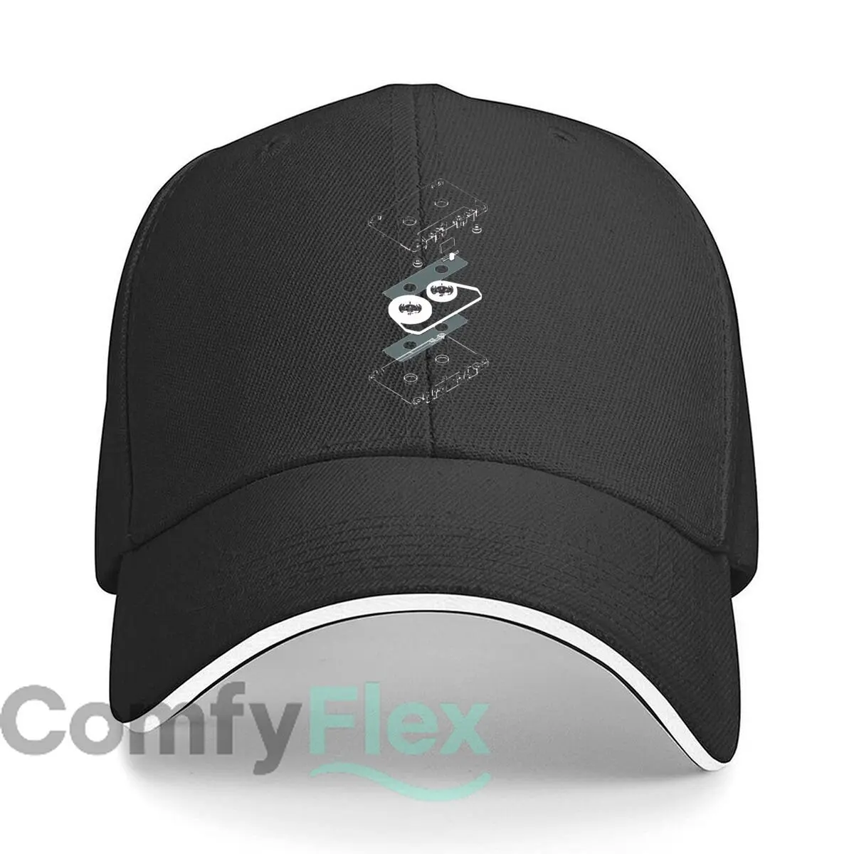 Minimal Audio Cassette Tape Outline Graphic Design Sandwich Baseball Cap Outdoor Workouts Sun Hat