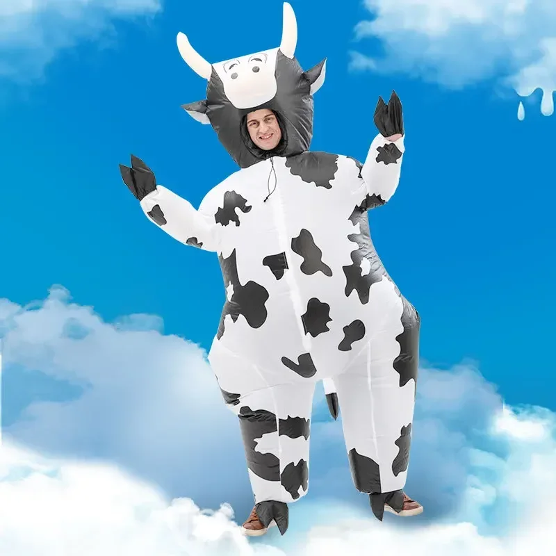 Cute Inflatable Cow Costume Blowing Up Costume Performance Props Full Body Wear-on Costumes Easter Theme Farm Party Costumes