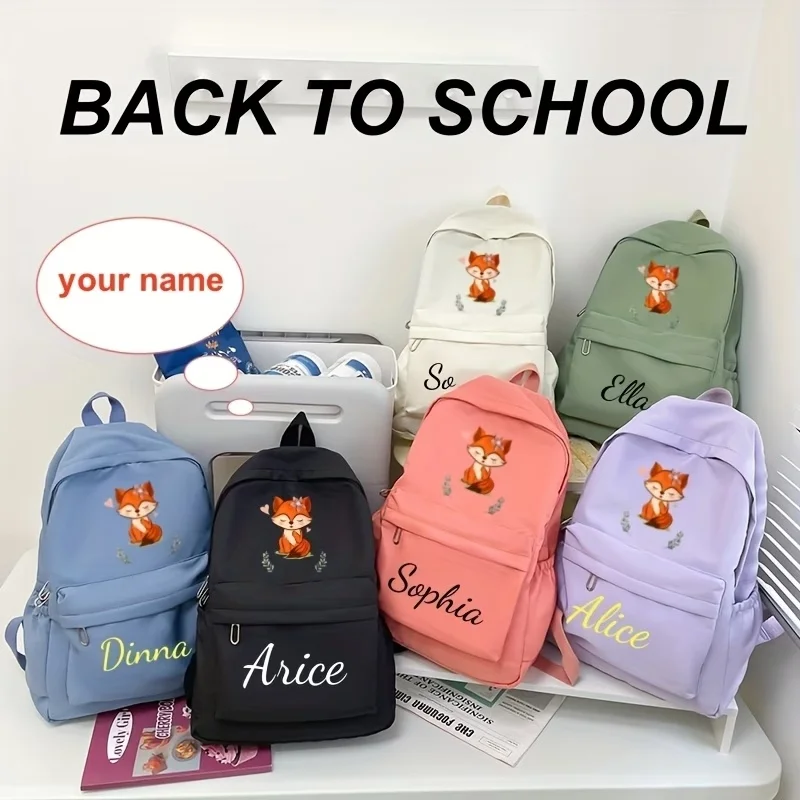 

This back-to-school casual and versatile large-capacity fox print backpack features a personalized name and is suitable for both