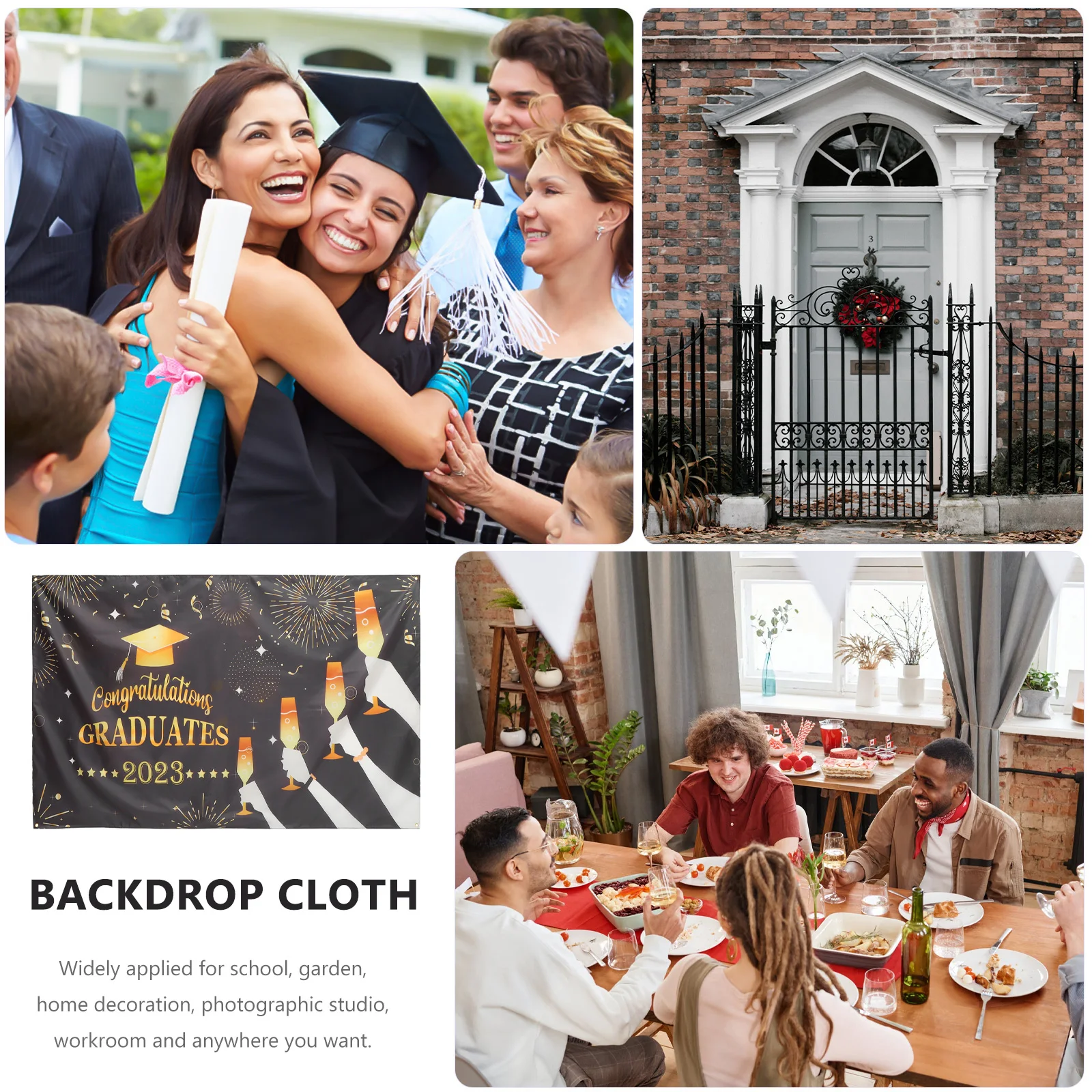

Congrats Grad Graduation Banner Party Backdrop Decorations Polyester Photo