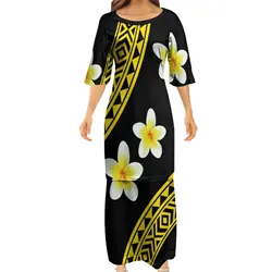 High Quality Drop Shipping Women Club Bodycon Dresses Samoan Puletasi Polynesian Traditional Tribal Design Dress 2 Piece Set