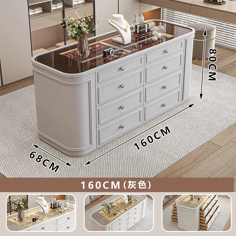 Cloakroom, island cabinet, jewelry display, island platform, bedroom, double-sided jewelry, solid wood storage cabinet