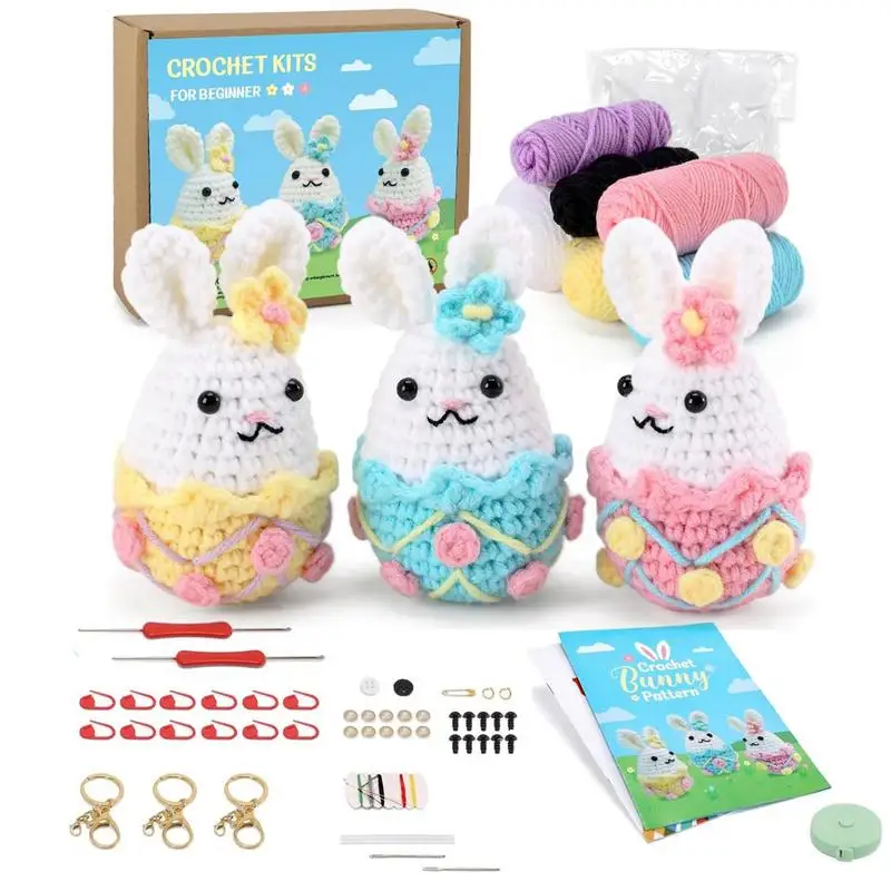 Animal Knitting Kit Art Craft Yarn And Crochet Hook With Step-By-Step Video Tutorials Animals Knitting Starter Pack For Adults