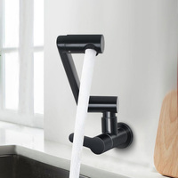 304 Stainless Steel Folding Kitchen Faucet Single Cold Universal Swivel Balcony Bathroom Black/Brushed Wall Mount Basin Tap G1/2