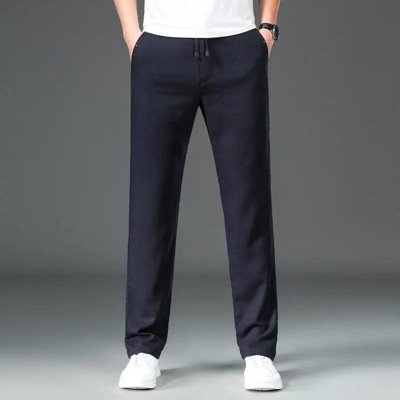 

Мужские хлопковые брюки с тонкой эластичной талией на шнурке, повседневные, свободного кроя, с карманами, средней посадки, прямые штанины, летняя спортивная одежда