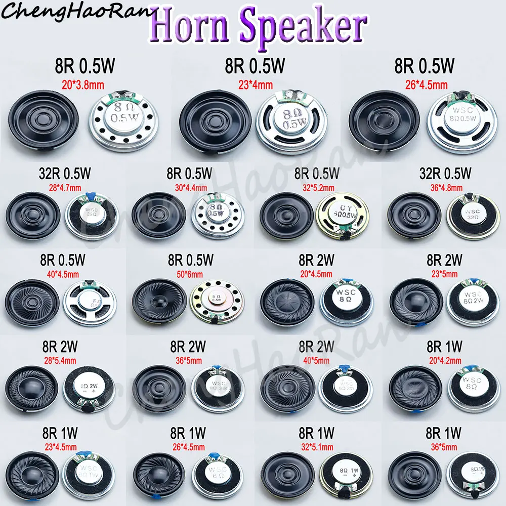 

2 Pcs 8R 32R 0.5W 1W 2W Acoustic Speaker 8/32Ohm Speaker Diameter 20 23 26 28 30 32 36 40 50 MM Circular Small loudspeaker