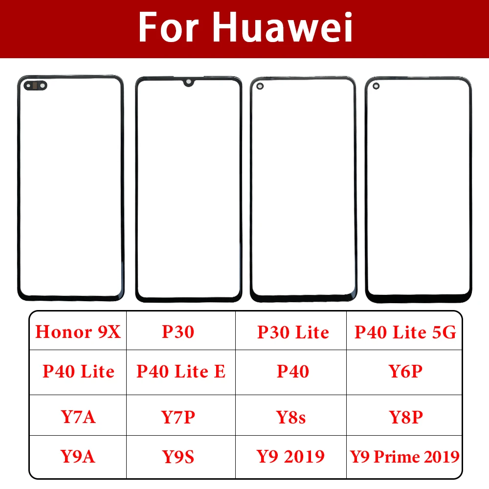 Cristal + OCA LCD lente exterior frontal para Huawei P30 P40 Lite E Y6P Y7A Y7P Y8P Y8S Y9 2019 Y9A Y9S Honor 9X pantalla táctil