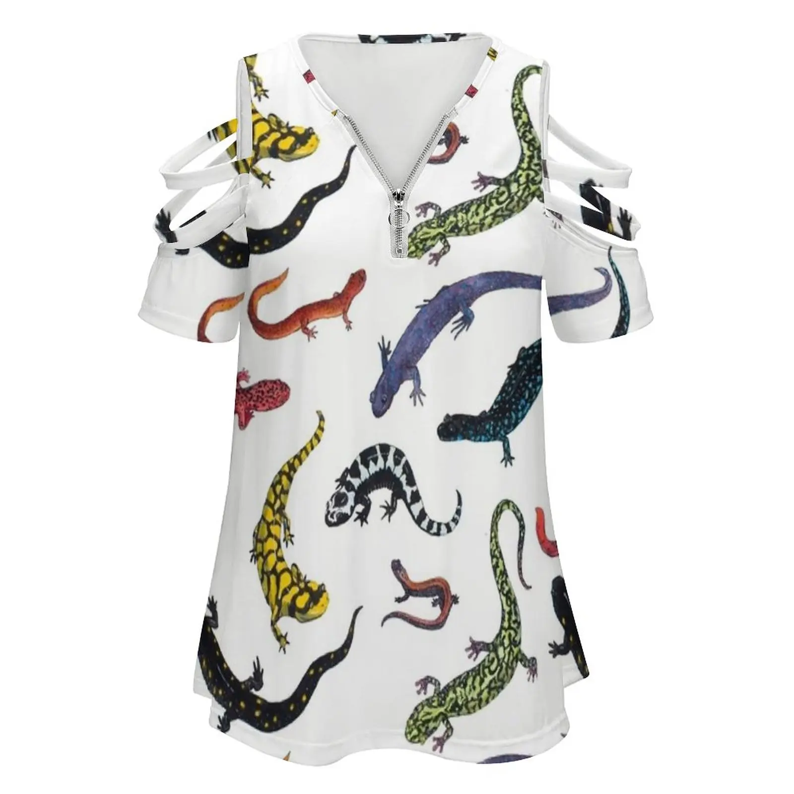 Salamanders New Fashion Zip Off Shoulder Top Short-Sleeve Women Shirt Salamanders Salamander Ambystoma Plethodon Nature Lizard