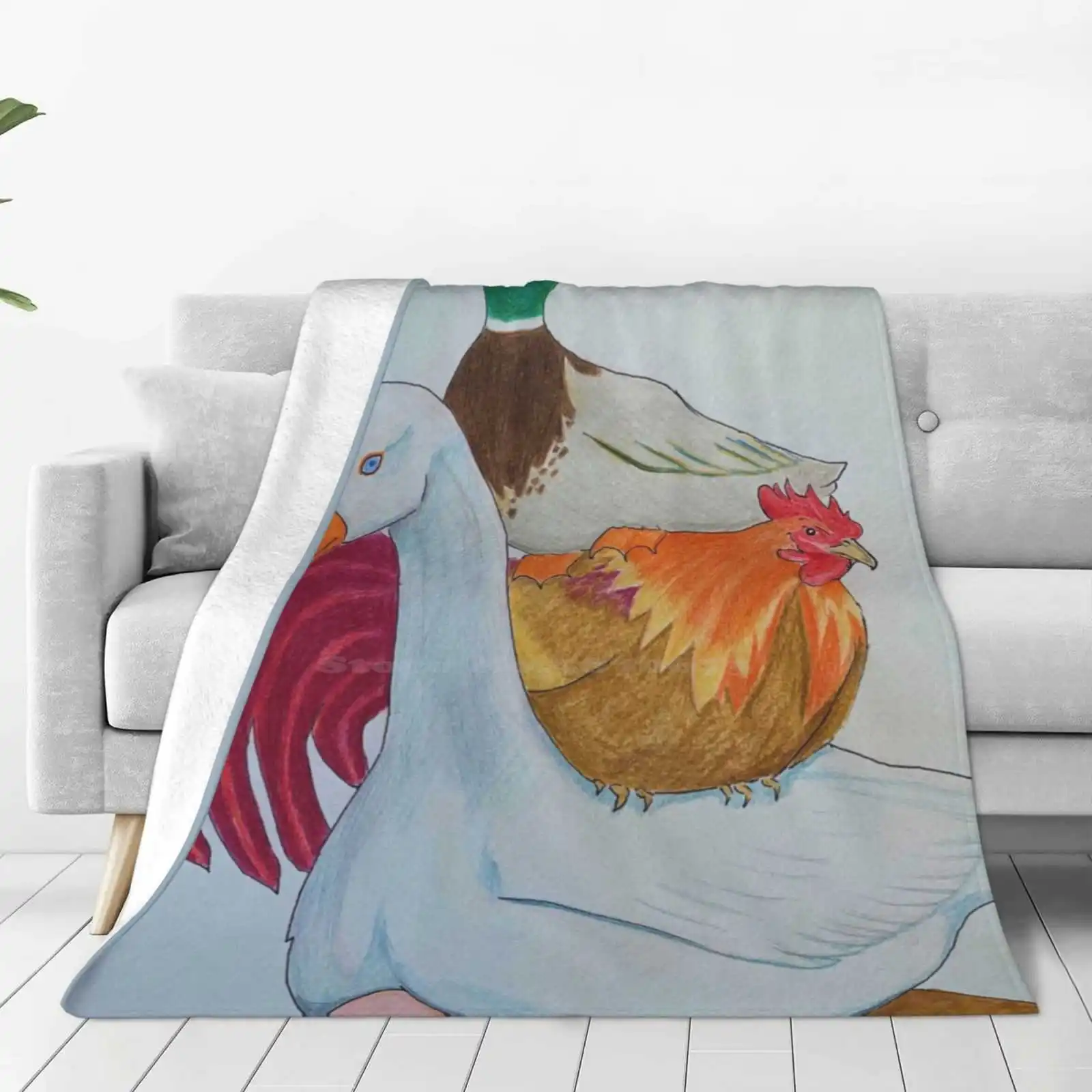 Stacking Poultry New Arrival Fashion Leisure Warm Flannel Blanket Goose Rooster Duck Colored Pencil Taroka