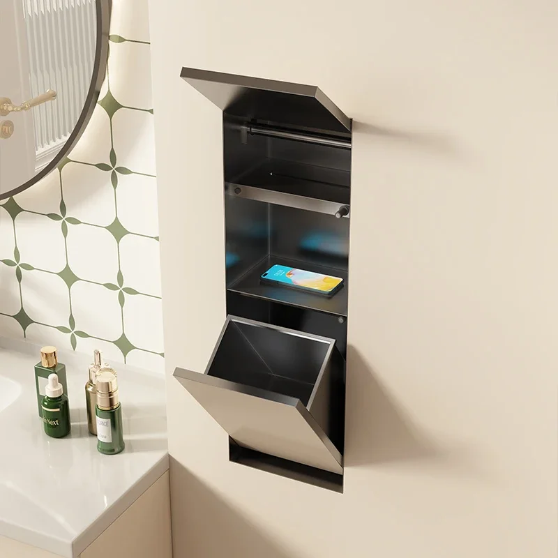 

Stainless steel niche bathroom concealed garbage bin embedded in tissue box concealed toilet wall