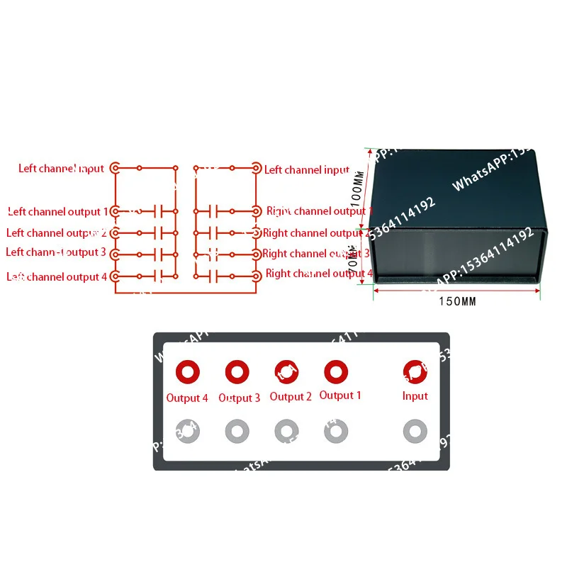 1 Input 4 Output Simultaneously Passive Audio Signal Switcher Switch Selector Box Sound HiFi Audio Signal Splitter With RCA