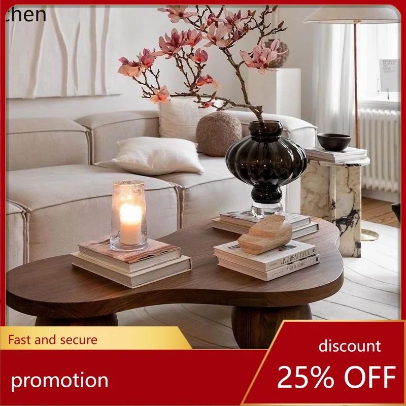 

YFY Solid Wood Coffee Table Small Apartment Retro Tea Table Natural Wood Irregular Shape Tea Table