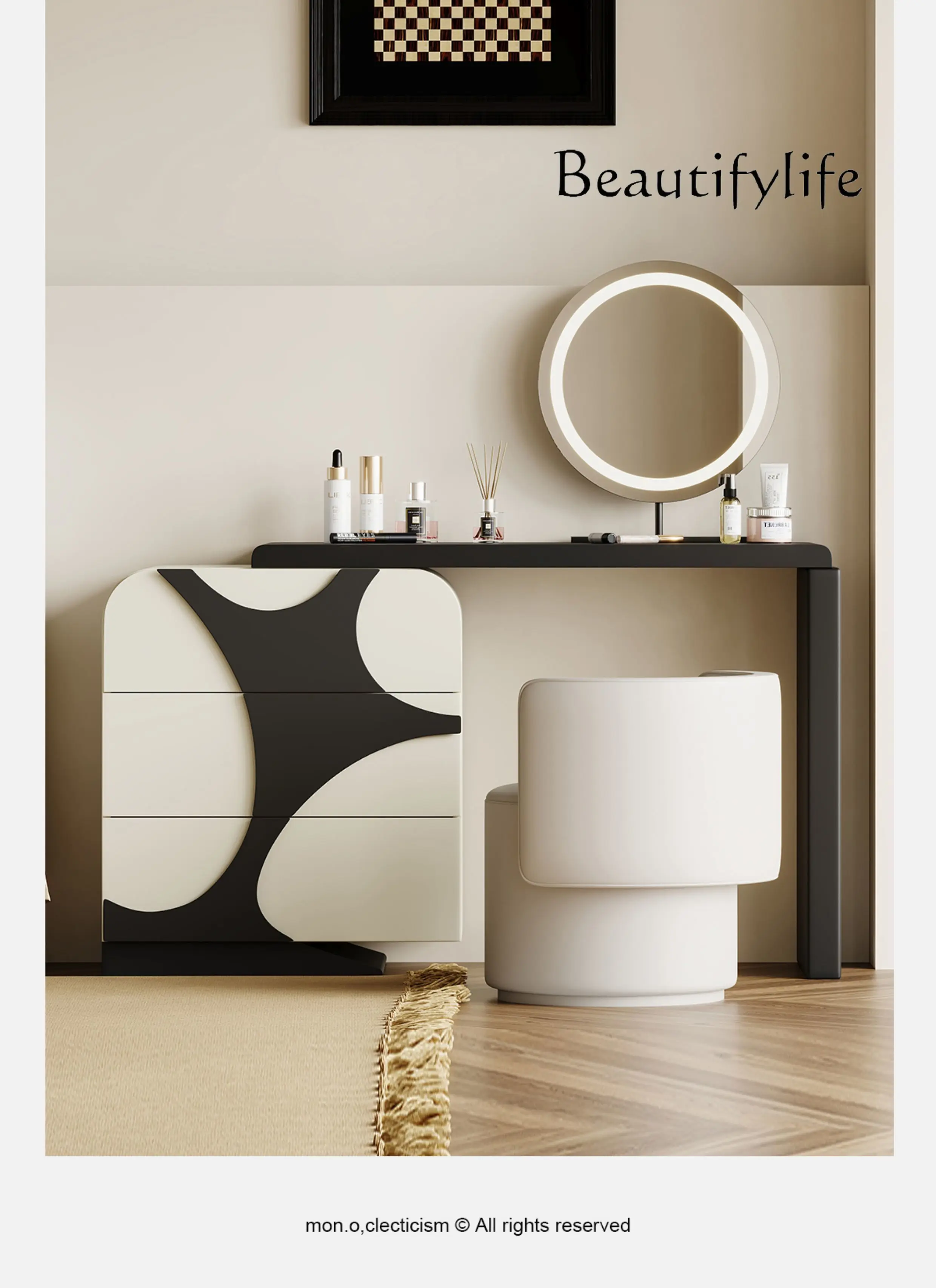 Dresser Chest of Drawers Integrated Bedroom Modern Simple Small Apartment Makeup Table Cosmetic Mirror Cream Style