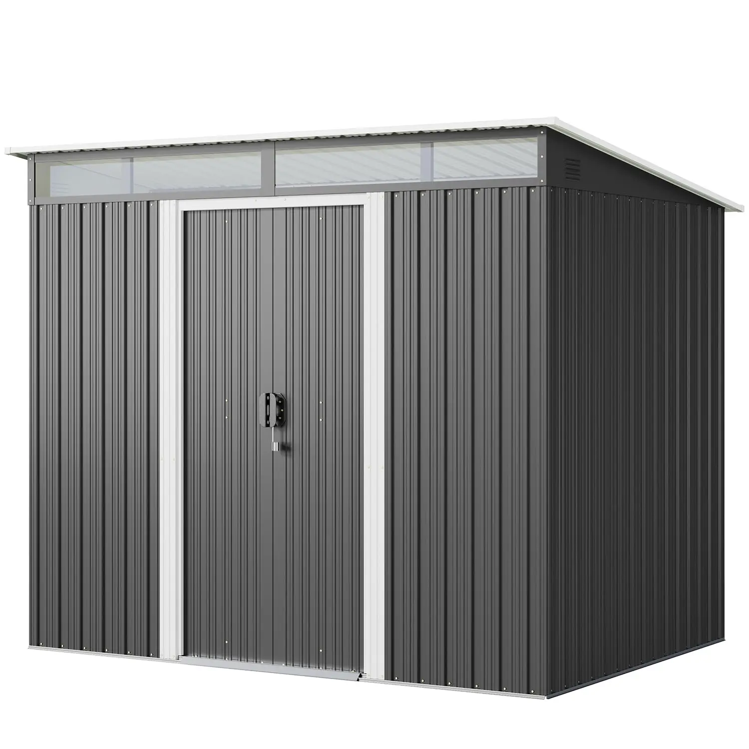 Metal Outdoor Storage Shed with Lockable Sliding Doors & Clear Windows, Tool Bike Shed for Backyard Patio 7.4'x5.3', Customized