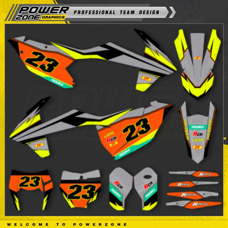 PowerZone Niestandardowe grafiki zespołu Tła Naklejki Zestaw Naklejek Dla KTM SX SXF MX 16-18 EXC XCW Enduro 17-19 125 do 500cc 145