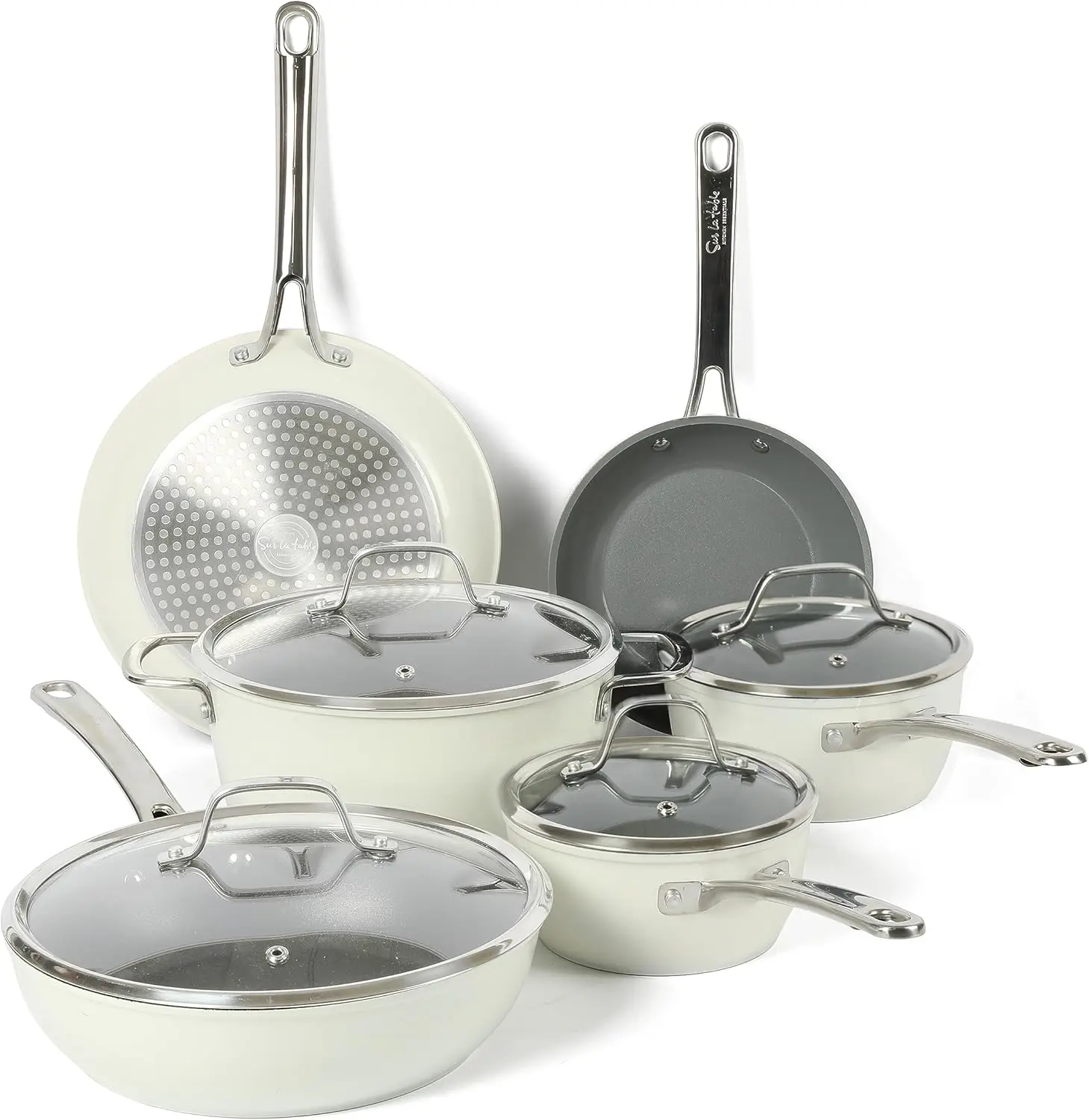 

10-Piece Non-Toxic Ceramic Nonstick Cookware Set, Induction Compatible in Linen White