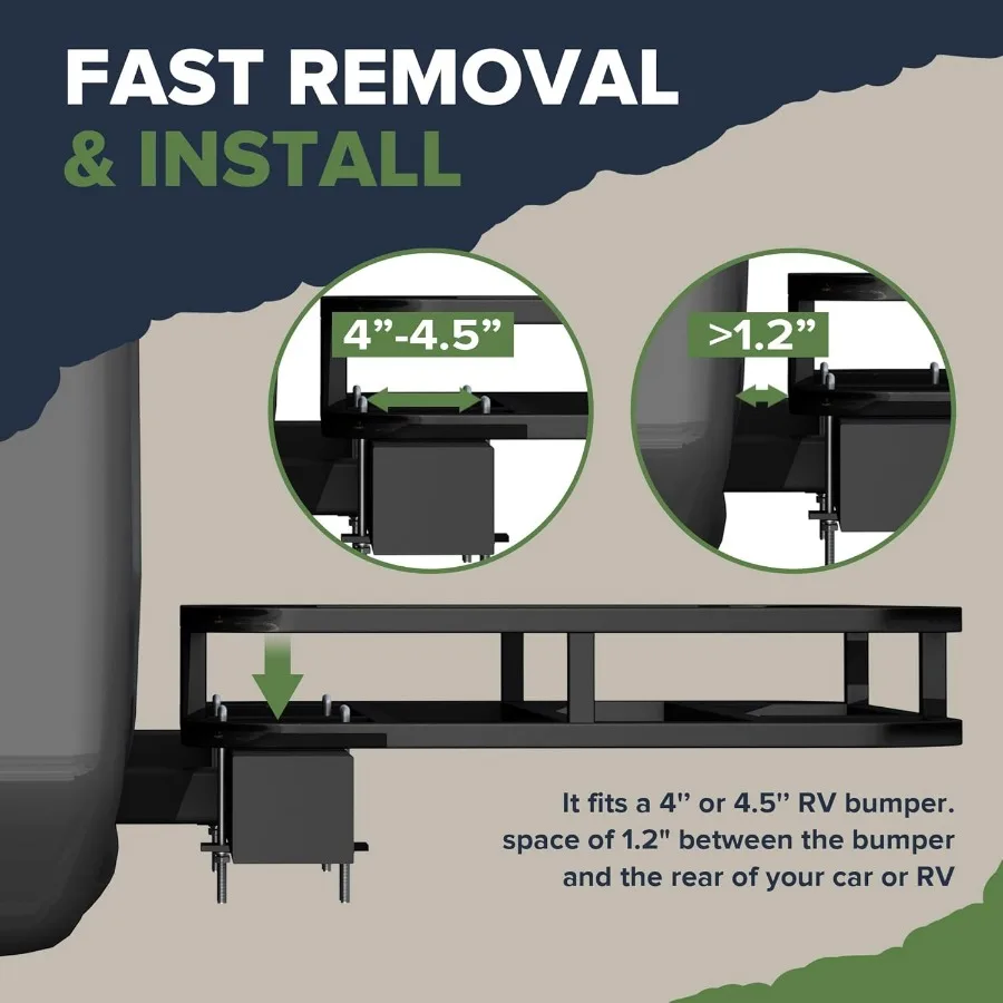 32 x 26 x 4 Inch Heavy Duty Bumper Mounted Cargo Rack Carrier with Nylon Net 350 Lbs Capacity Luggage Basket Hitch for RV Campi