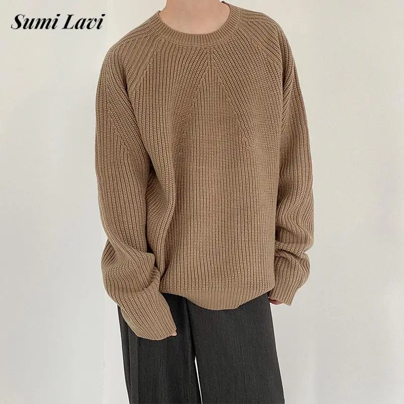 

2025 Autumn New Casual Bottoming Knit Tops Men's Solid Color Textured Long Sleeve Vintage Sweater For Mens Outdoor Fashion Tees