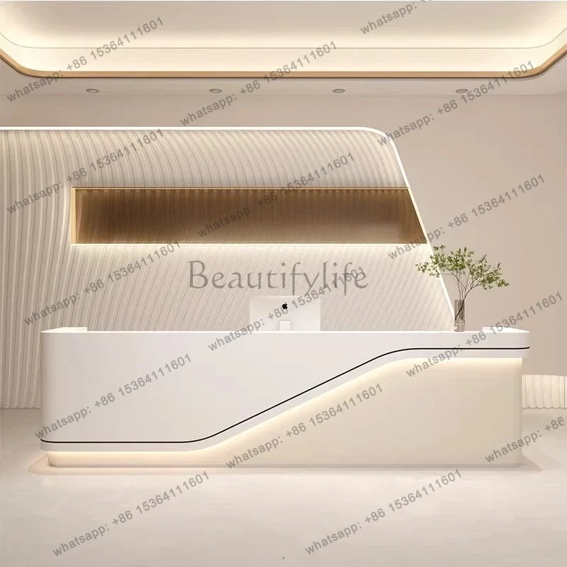 LSModern Simple Reception Desk Nordic Cream Style Beauty Salon Center Cashier Counter Display Rack Office Furniture comptoir FYR