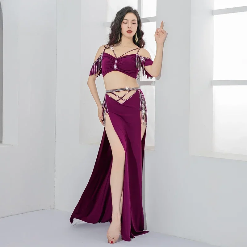 Elegante Buikdans Prestaties Kostuum Set voor Vrouwen Shimmy Kwastje Top + lange Fringe Rok Buikdansen Slijtage Outfit voor meisjes