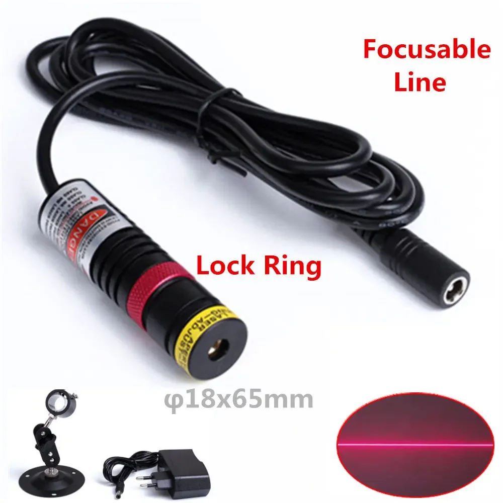 Focusable D18x65mm 650nm Red Line with EU Adapter Laser Module Diode for Laser Marking Cutting Alignment