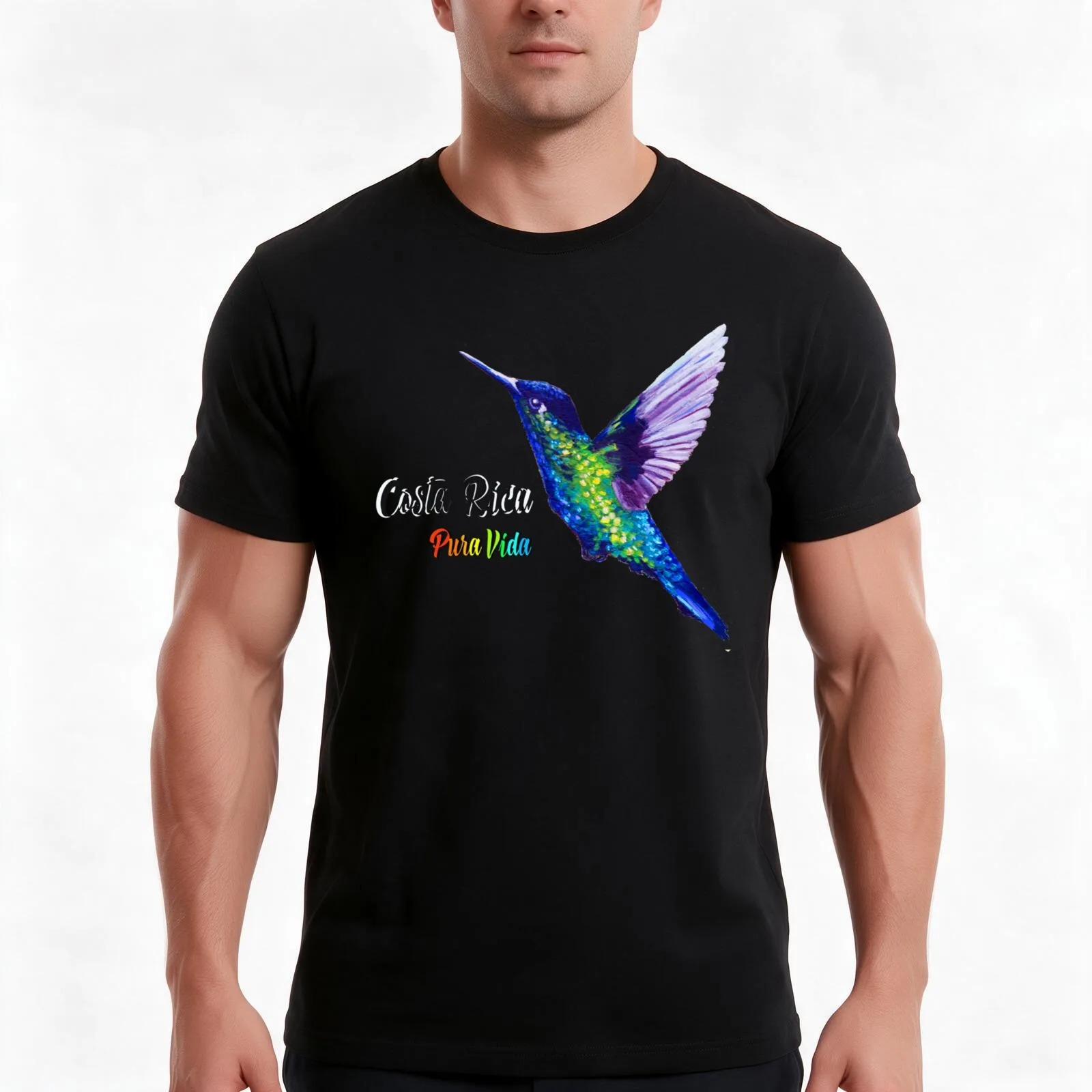 Hummingbird, Costa Rica, Pura Vida T-Shirt, Novelty Saying Tshirt, Soft Cotton Crew Neck Everyday Top