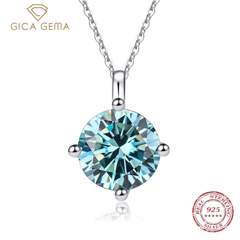 Gica Gema  925 Sterling Silver Multicolor Pendant Women Sparkle (37+3/42+3)cm Necklace 1Ct Moissanite Engagement Wedding Jewelry