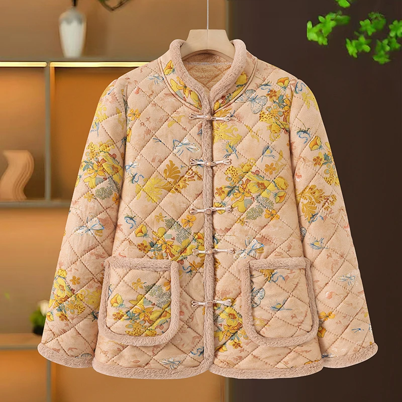 

Warm Fce Lined Home Wear Women's Winter Clothes Outerwear Traditional Chinese Sle Thiened Cotton Coat for ly Ladies