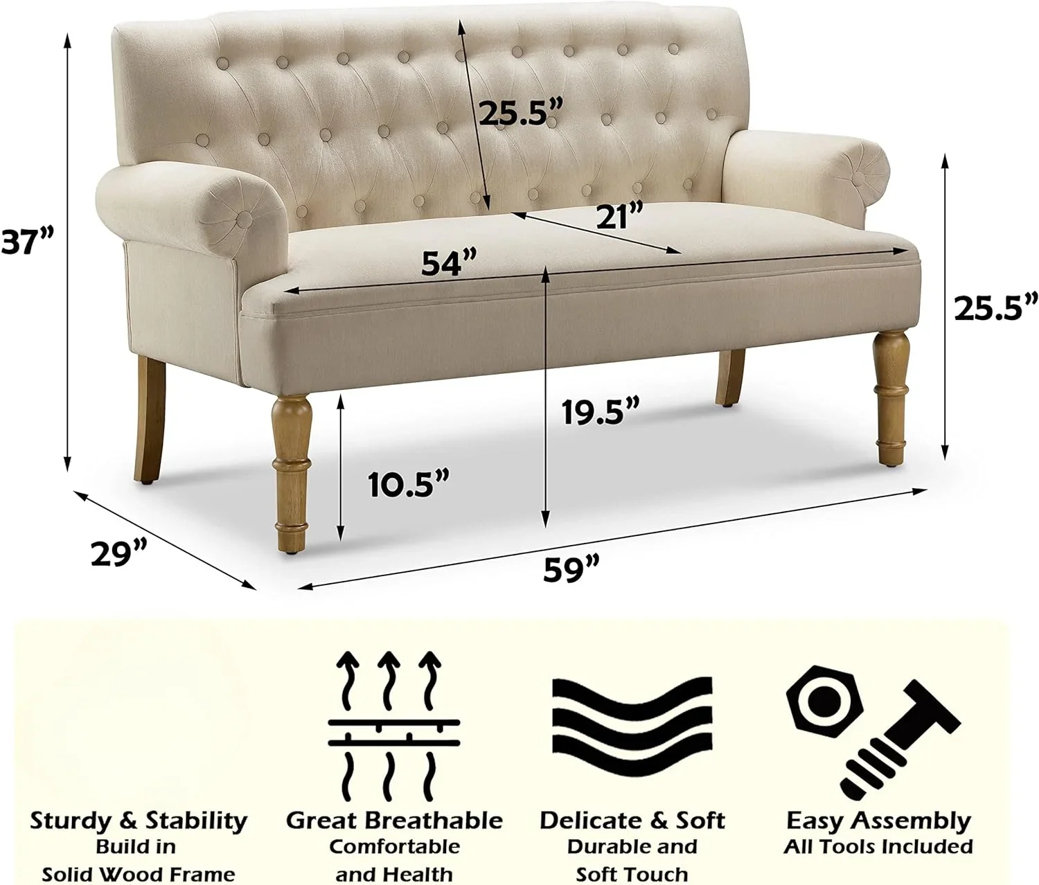 

Seats Furniture Sofa in a Box Long Couches for Living Room Settee, Standard, Velvet Pearl Beige A